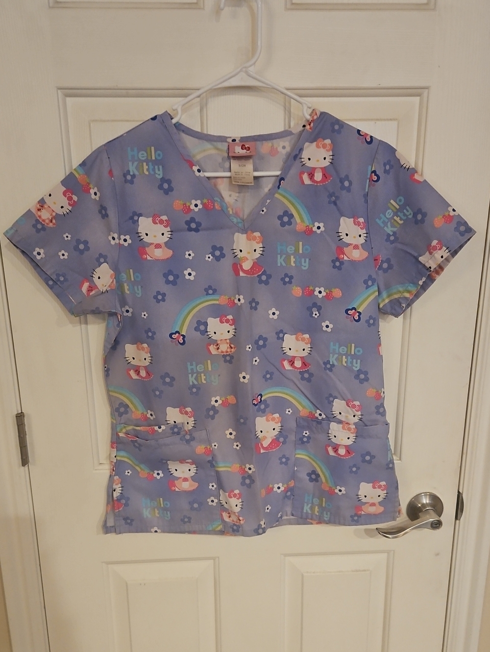 Hello Kitty Lavender Rainbow Print Scrub Top